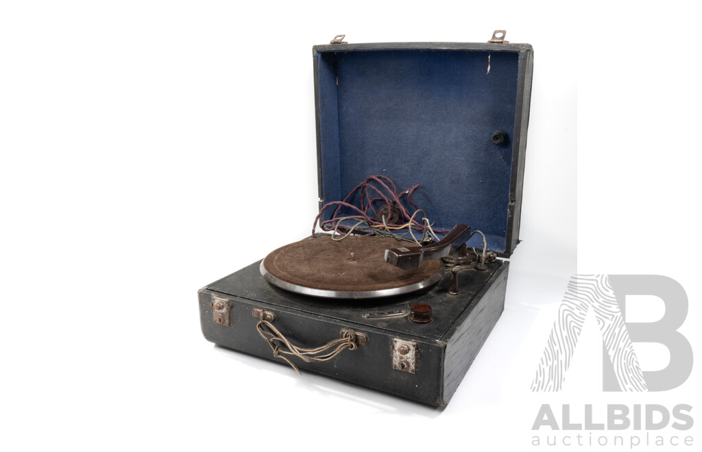 Antique Portable Gramophone with Bakelite Tonearm 