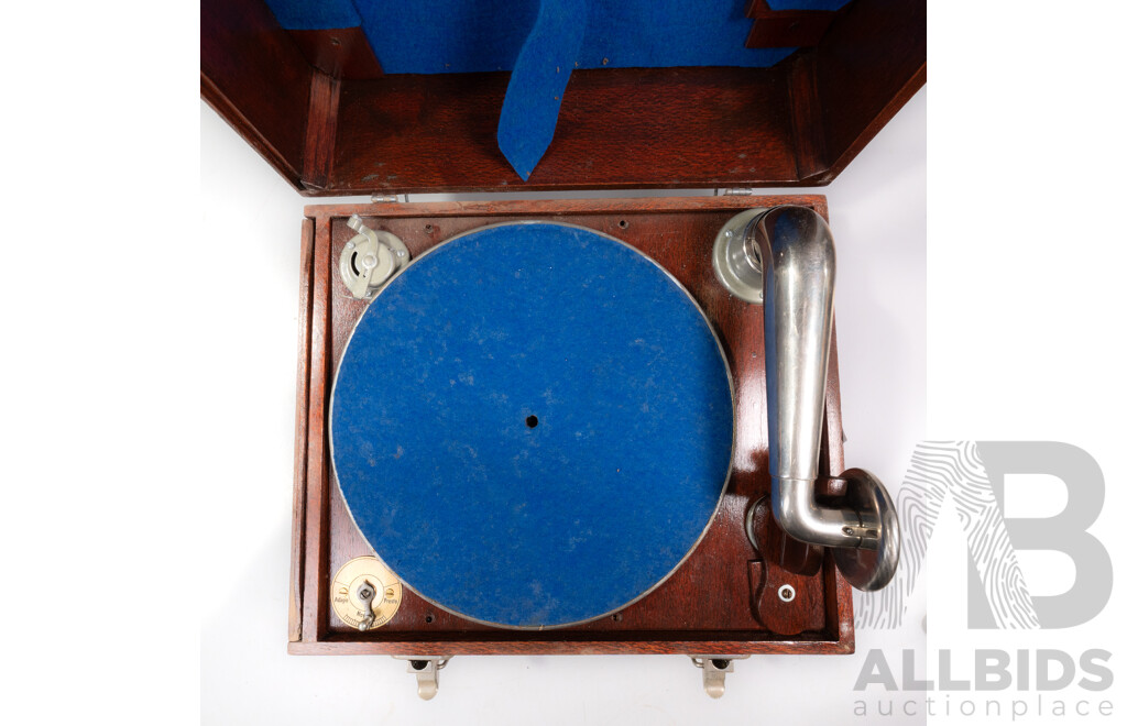 Vintage Portable Gramophone in Wooden Case