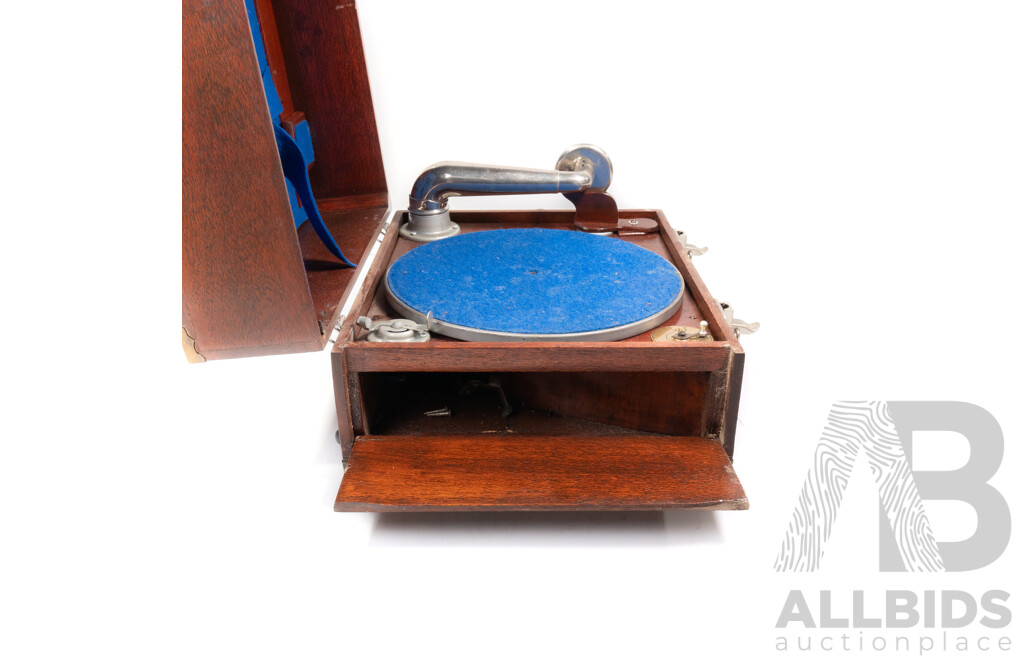 Vintage Portable Gramophone in Wooden Case