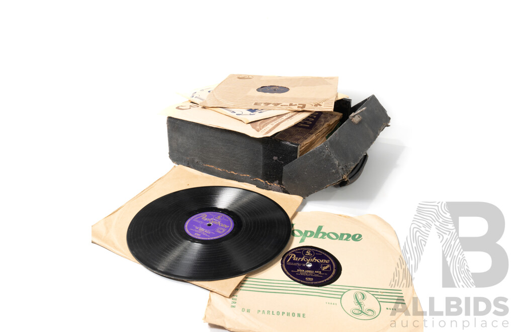 Collection 10 Inch Gramophone Records in Carry Case