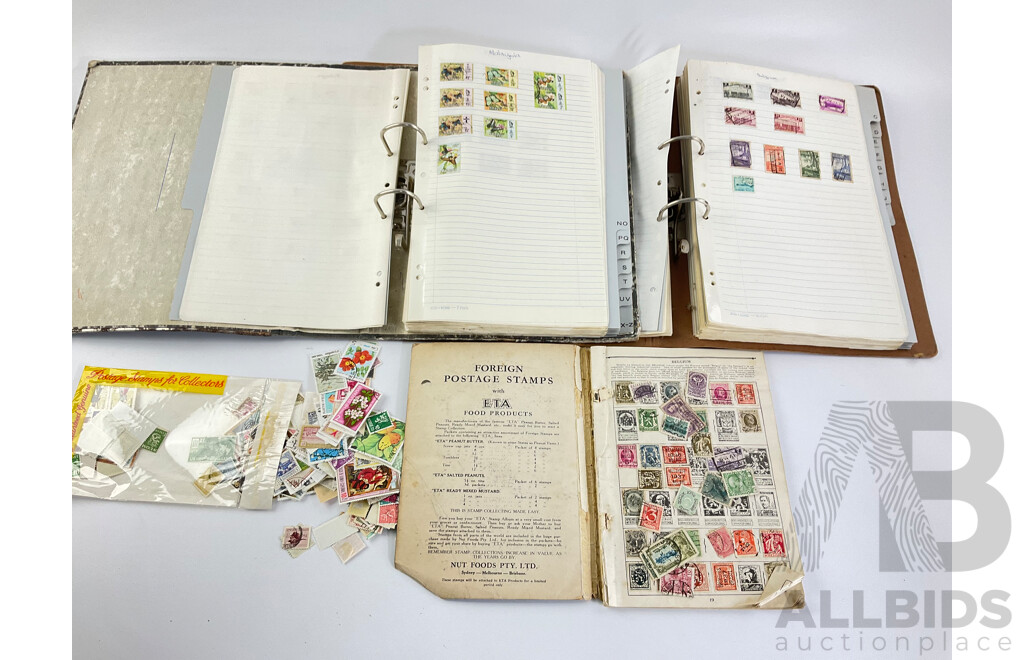 Collection of International Antique/Vintage Stamps Including ETA Postage Stamps of the World , Thailand, Turkey, Cayman Islands, New Zealand, USA, USSR, China, Belize, Australia, Japan and More