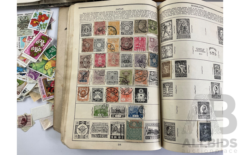 Collection of International Antique/Vintage Stamps Including ETA Postage Stamps of the World , Thailand, Turkey, Cayman Islands, New Zealand, USA, USSR, China, Belize, Australia, Japan and More