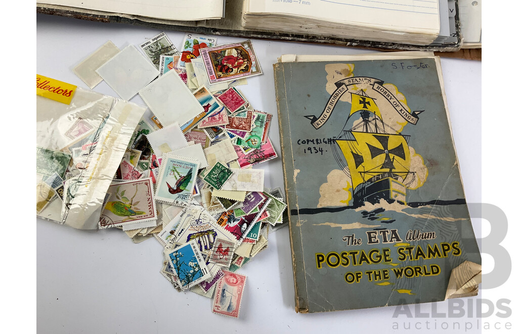 Collection of International Antique/Vintage Stamps Including ETA Postage Stamps of the World , Thailand, Turkey, Cayman Islands, New Zealand, USA, USSR, China, Belize, Australia, Japan and More