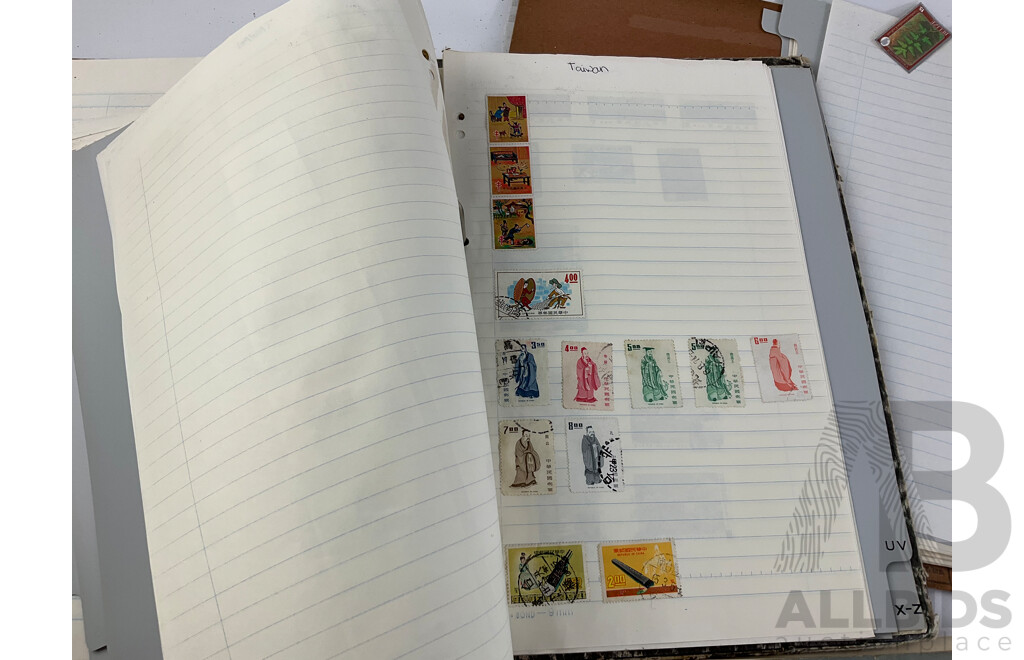 Collection of International Antique/Vintage Stamps Including ETA Postage Stamps of the World , Thailand, Turkey, Cayman Islands, New Zealand, USA, USSR, China, Belize, Australia, Japan and More