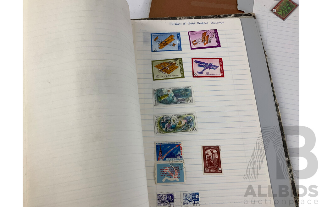 Collection of International Antique/Vintage Stamps Including ETA Postage Stamps of the World , Thailand, Turkey, Cayman Islands, New Zealand, USA, USSR, China, Belize, Australia, Japan and More