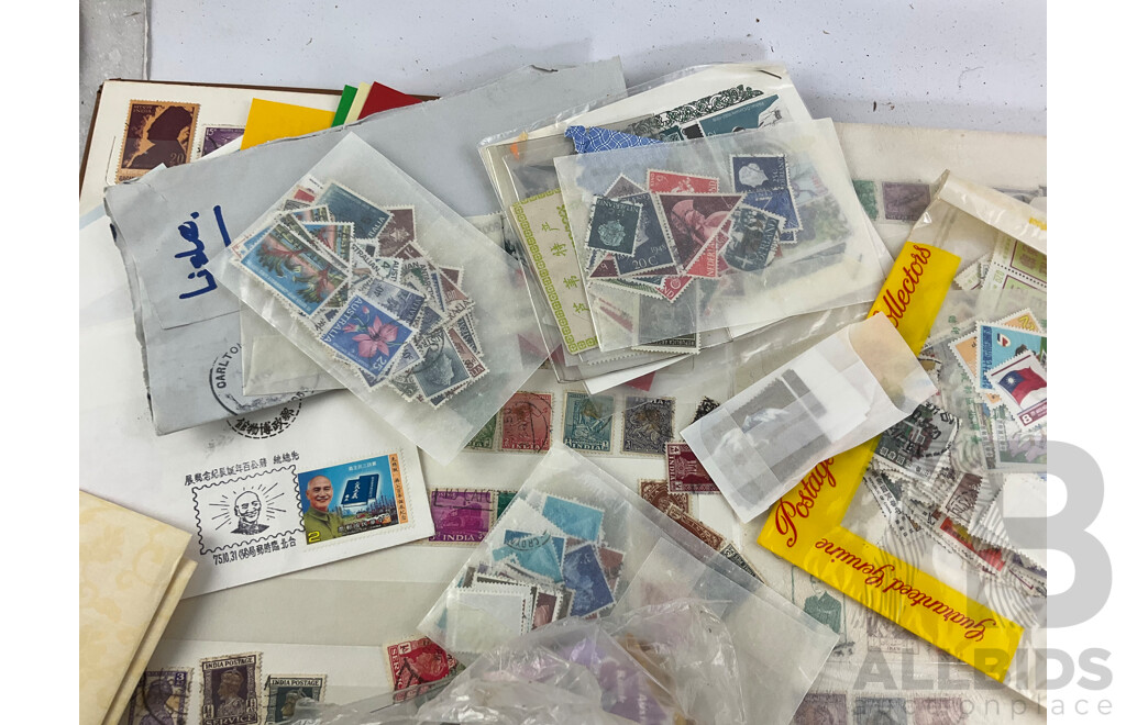 Collection of Vintage International Stamps Including Republic of China 1985 Album, First Day Covers and 1983 PNC, Isreal, Poland, Japan, Jamaica, New Zealand and More