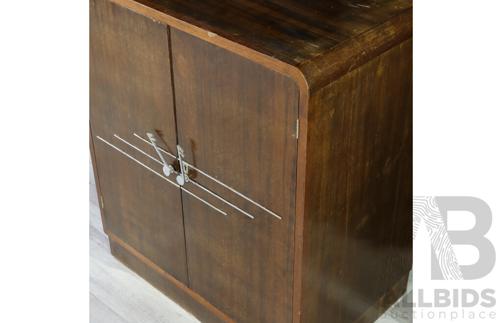 Good Art Deco Record Cabinet with Metal Musical Note Handles