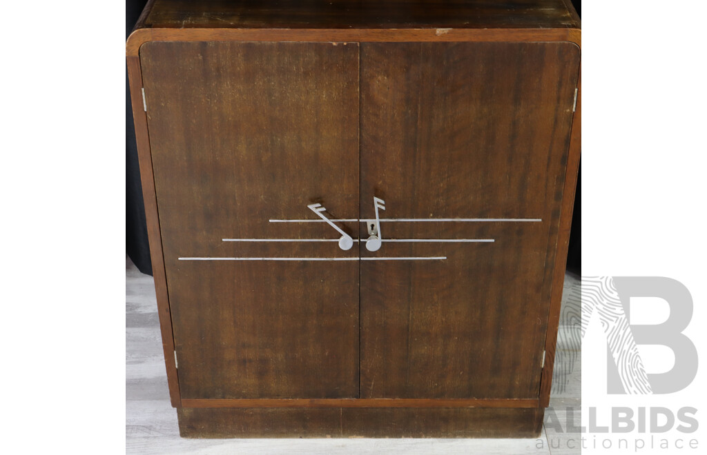 Good Art Deco Record Cabinet with Metal Musical Note Handles