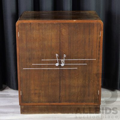 Good Art Deco Record Cabinet with Metal Musical Note Handles