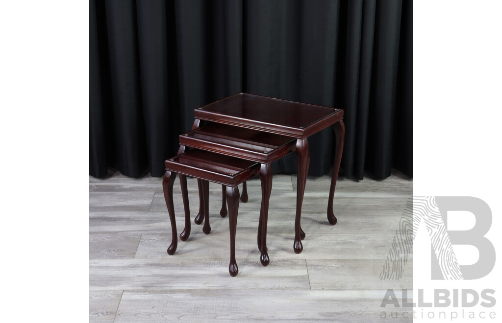 Nest of Three Glass Top Timber Australian Side Tables