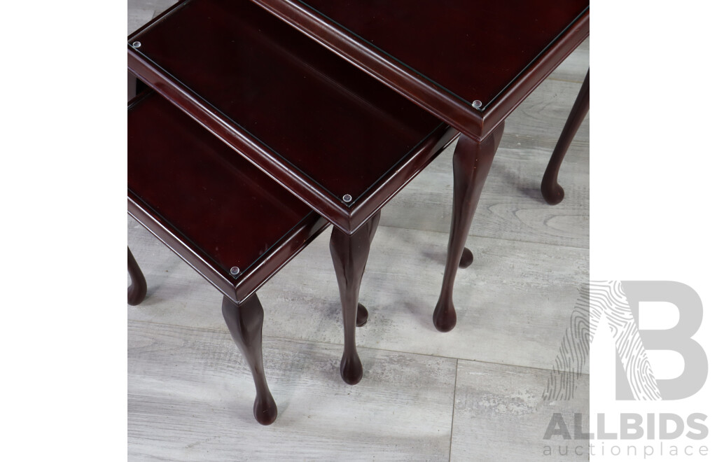 Nest of Three Glass Top Timber Australian Side Tables