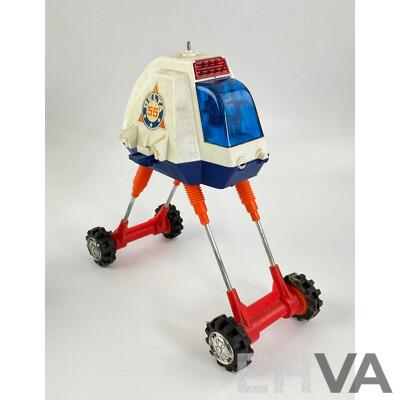 Vintage Pressed Steel Lincoln International Orbitoy, Yonezawa Delta 55 Lunar Explorer, Shelcore Train Loop