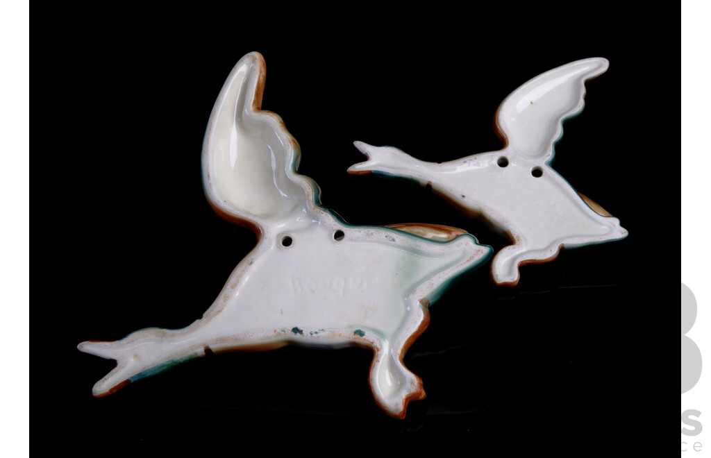 Two Ceramic Graduating Flying Wall Ducks