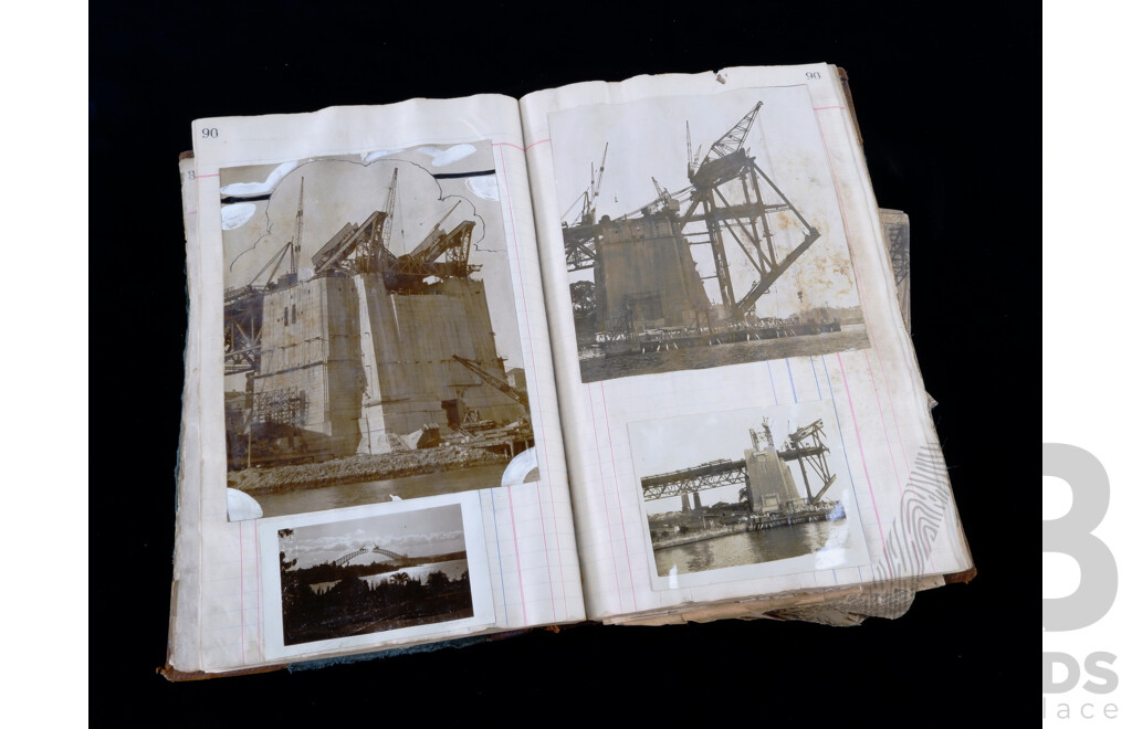 Rare and Interesting Vintage 1930s Sydney Harbour Bridge Scrap Book with Construction Photographs, Newspaper Clippings