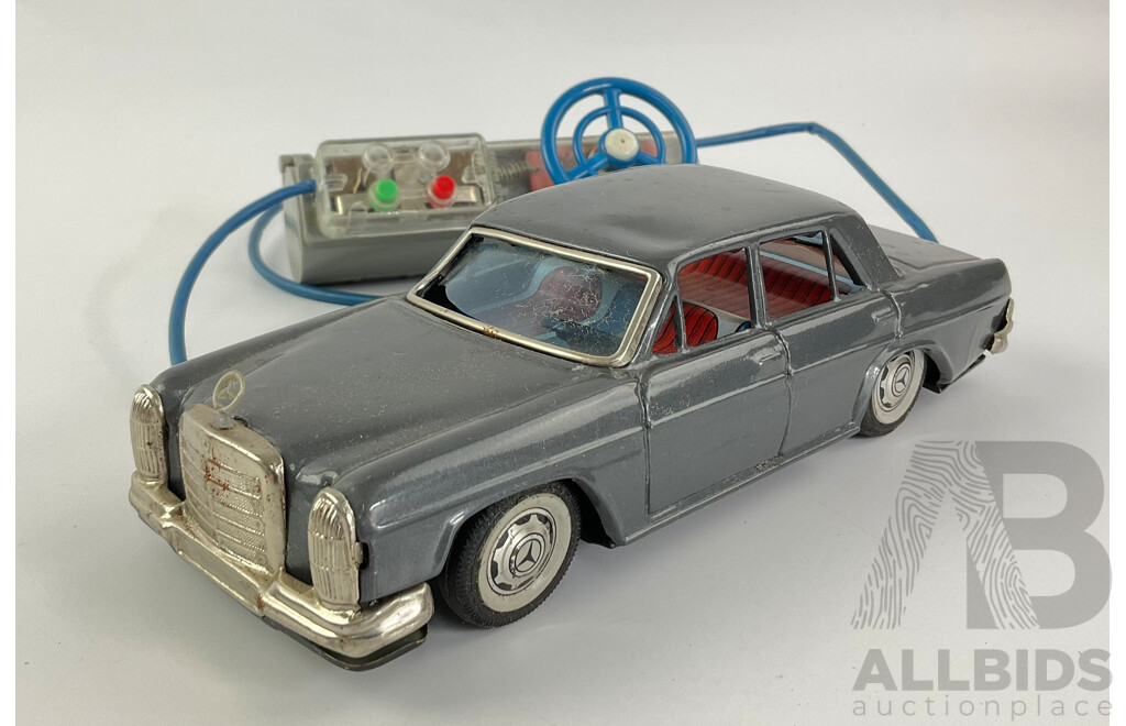 Vintage Bandai Pressed Steel Remote Controlled Mercedes Benz 250 Sedan, Made in Japan