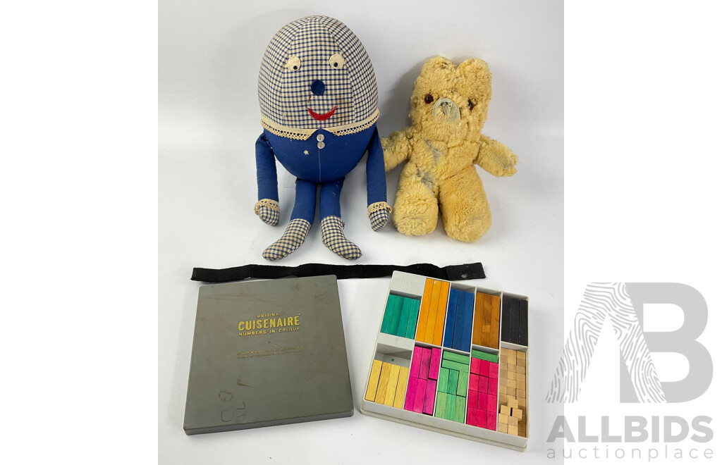 Vintage Humpty Dumpty, Plush Teddy Bear and Original Cuisenaire Numbers in Colour