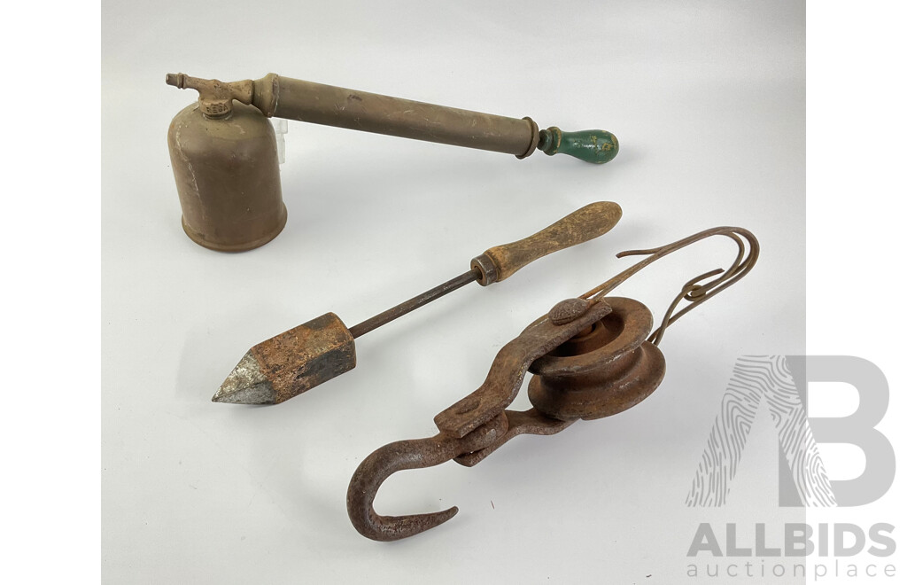 Vintage Brass and Copper Rega Sprayer, Copper Solder Tip and Pulley Hook