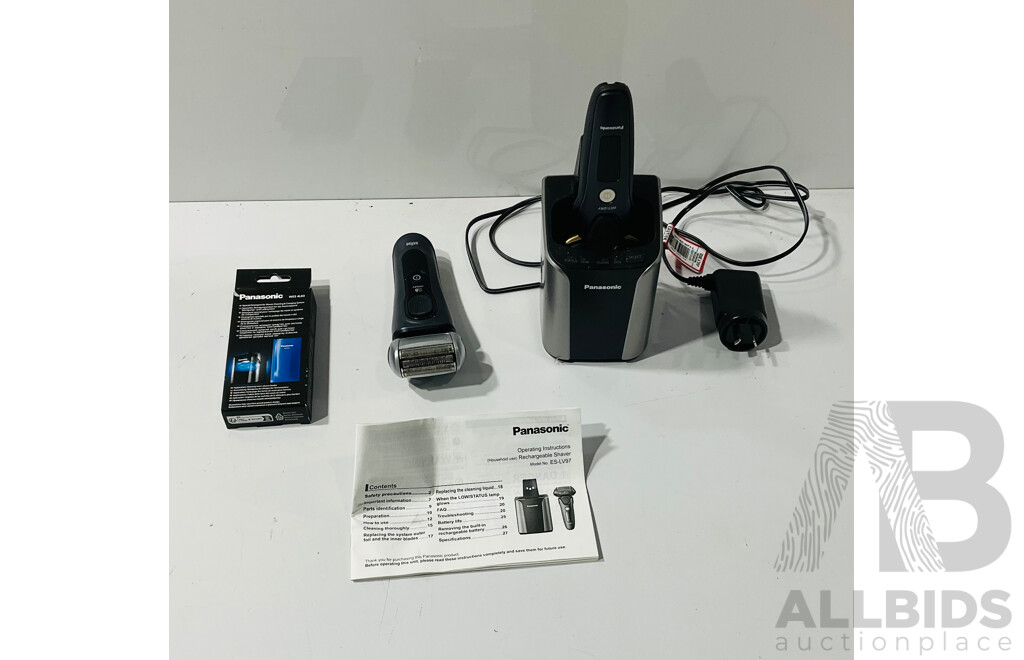 Collection of Electronic Shaving Gear Including Braun Series8 Wet&dry, Panasonic Rechargeable Wet/dry Shaver and Charger and Shaving Detergent