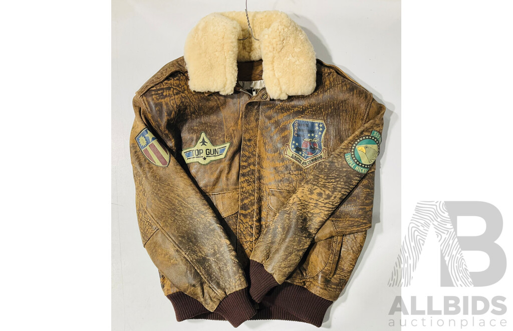 Retro 1990s Top Gun Leather Pilots Jacket with Detachable Fur Trim by F Js Exclusive Leather Garments of Melbourne