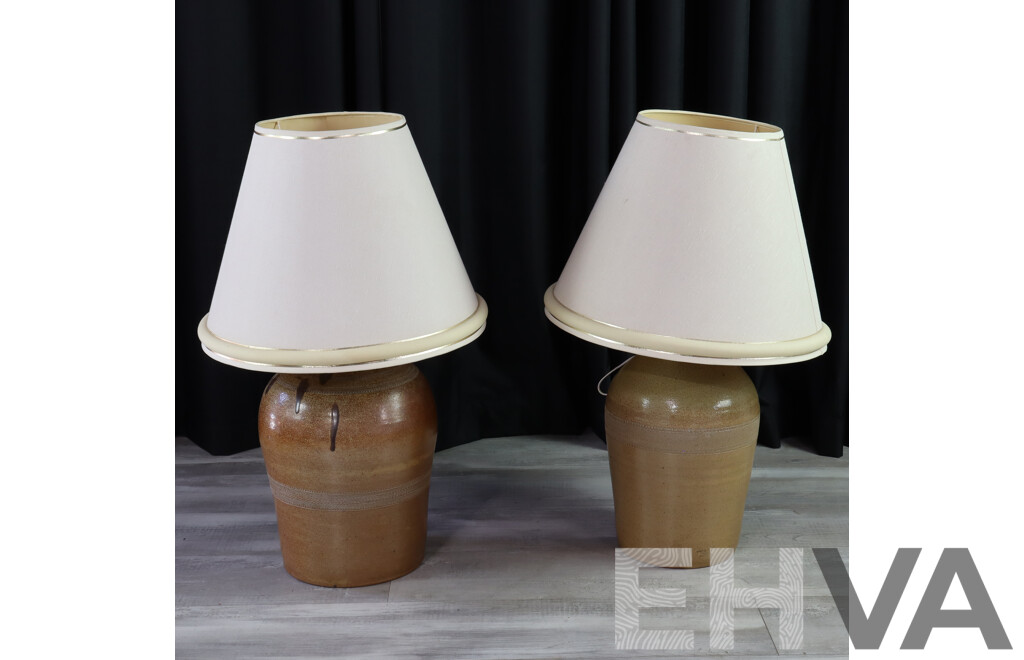 Pair of Earthernware Matched Demilune Table Lamps