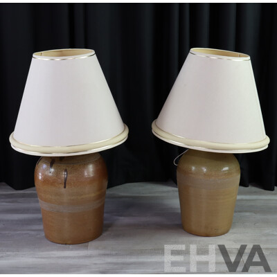 Pair of Earthernware Matched Demilune Table Lamps