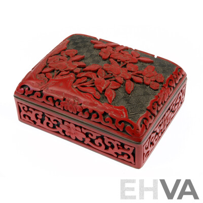 Chinese Carved Cinnabar Lidded Box with Floral Theme