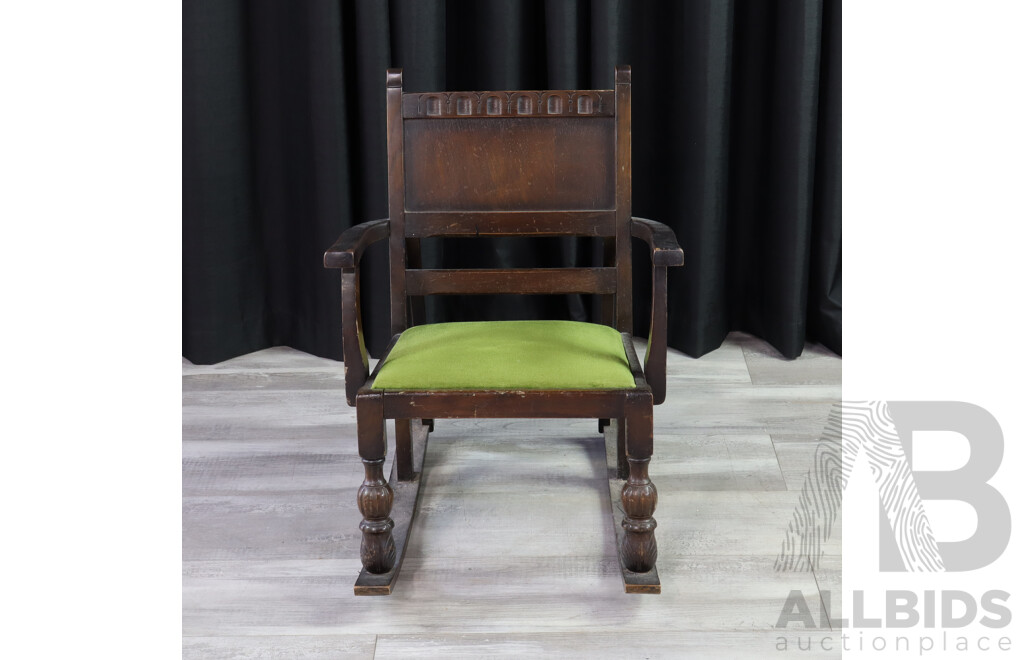 Antique Wooden Rocking Chair with Upholstered Seat