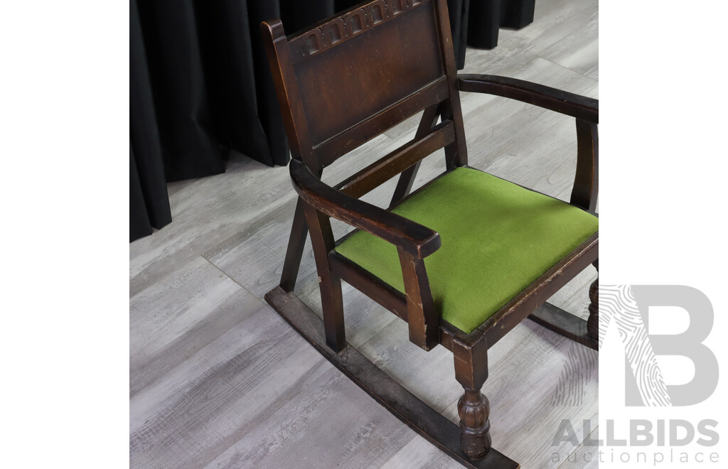 Antique Wooden Rocking Chair with Upholstered Seat