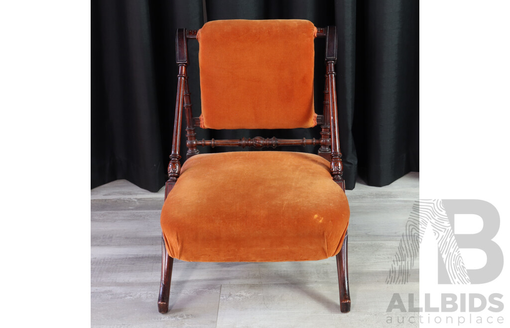 Antique Nursing Chair with Burnt Orange Velvet Upholstery