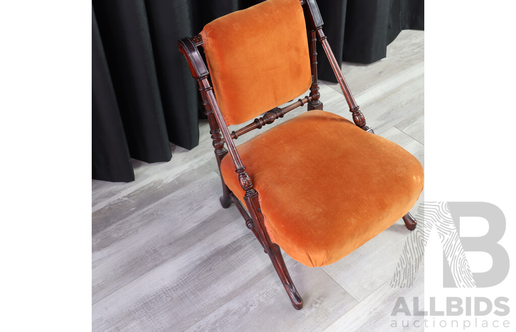 Antique Nursing Chair with Burnt Orange Velvet Upholstery