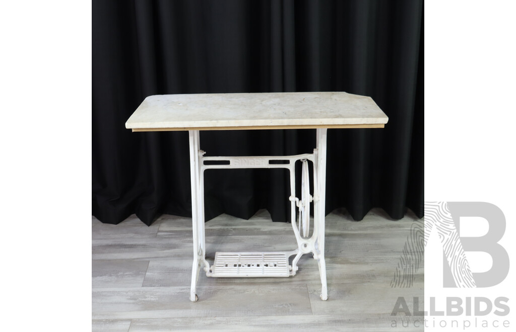 Treadle Base Sewing Table with Marble Top