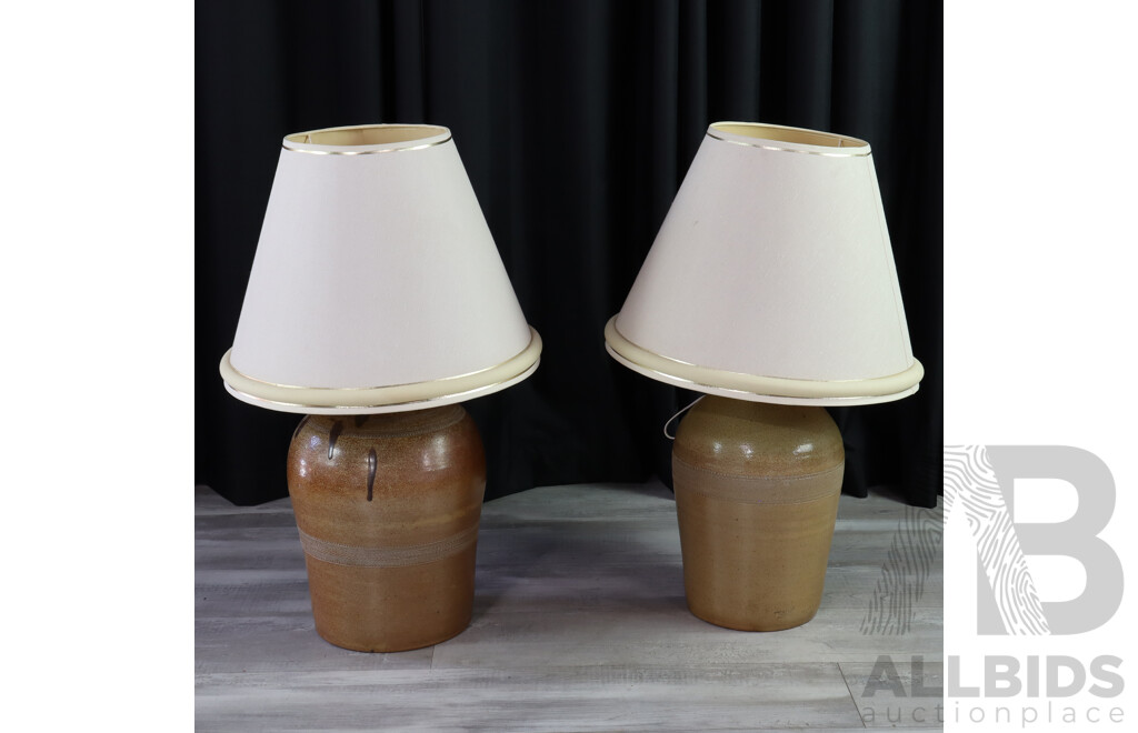 Pair of Earthernware Matched Demilune Table Lamps