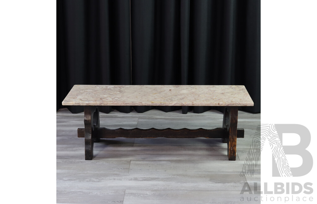 Spanish Oak Coffee Table with Travertine Top