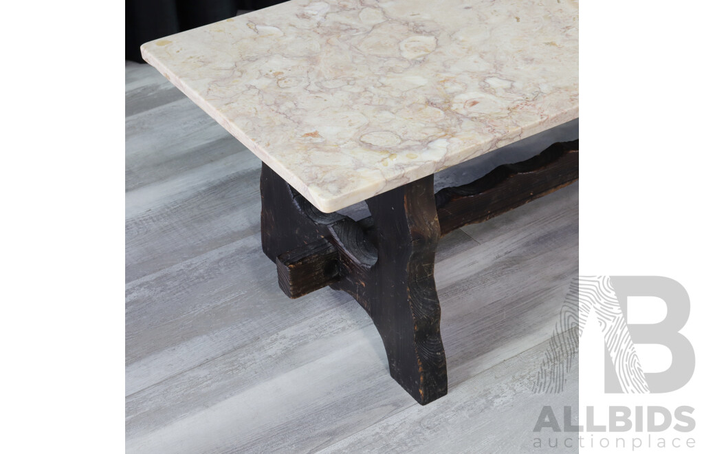 Spanish Oak Coffee Table with Travertine Top