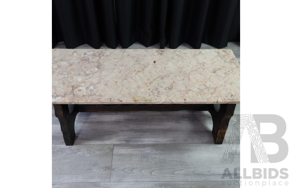 Spanish Oak Coffee Table with Travertine Top