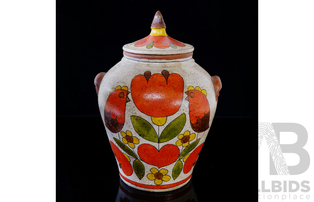 Large Hand Painted Portuguese Pottery Lidded Crock by Carmo Saude