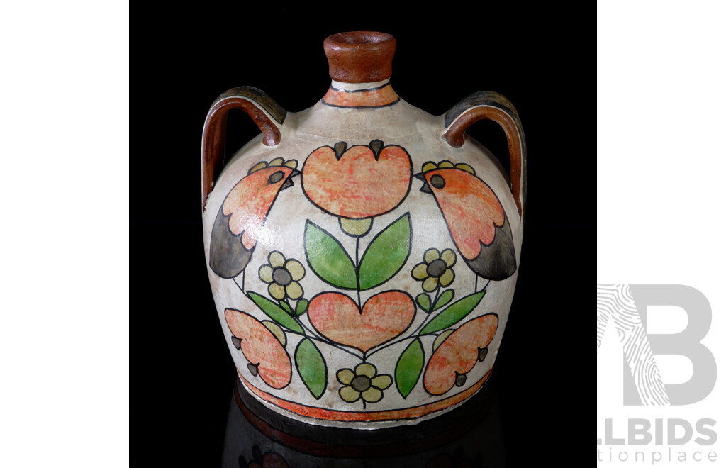 Hand Painted Portuguese Pottery Twin Handled Large Vase by Carmo Saude