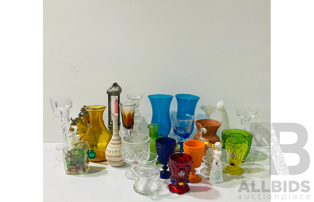 Collection Decorative PIeces Including Glass, Ceramic, Candle Holders and More