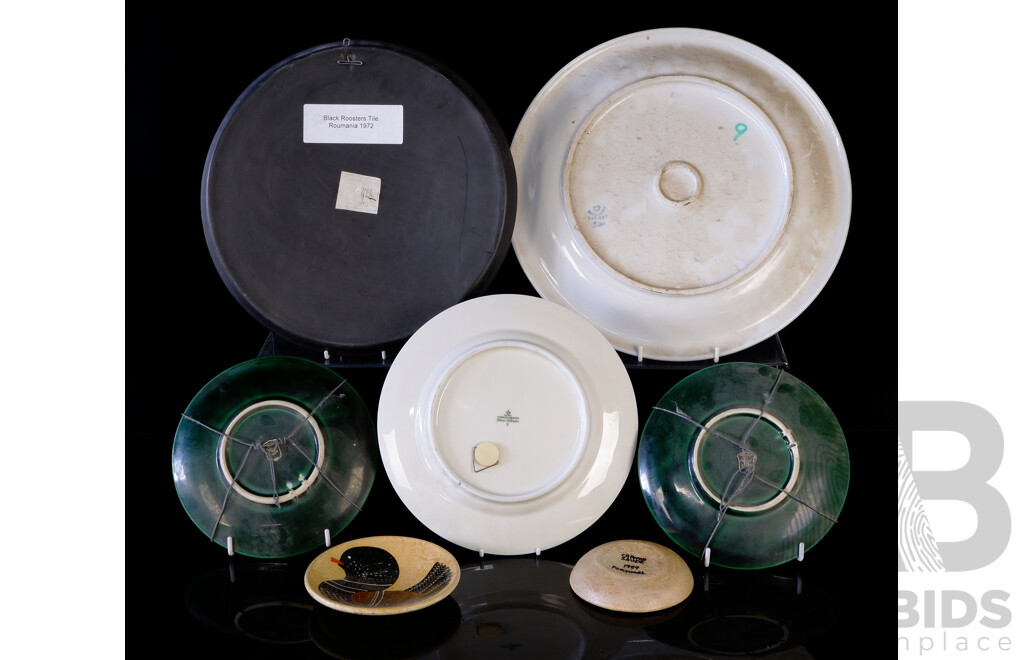 Collection Retro Decorated Ceramic Chargers Including Pair Germunder Austria Green Examples and More