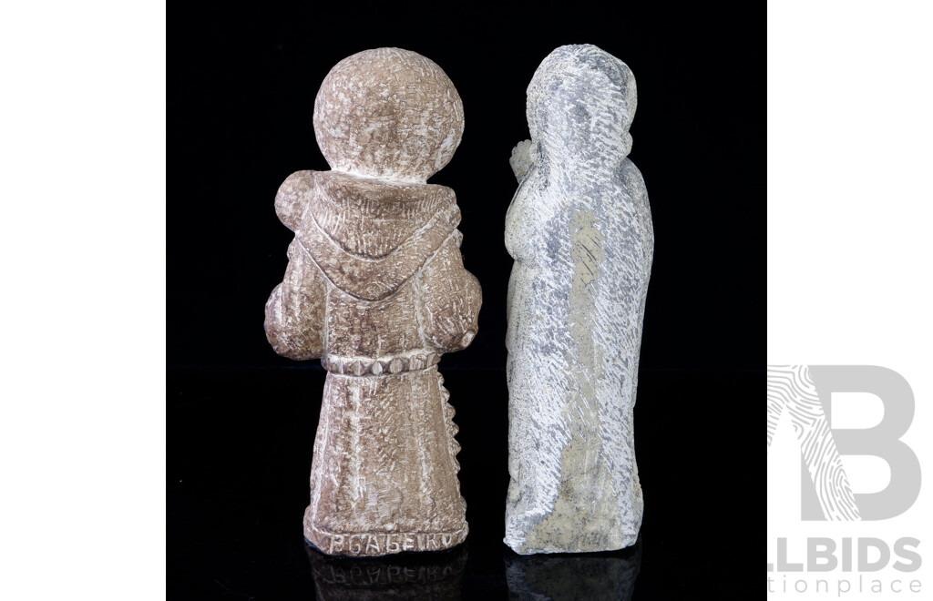 Two VIntage Carved Stone Religious Statues Including St Anthony, Blessed by Farther Terence at St Anthony's Church, Lisbon, and One Other