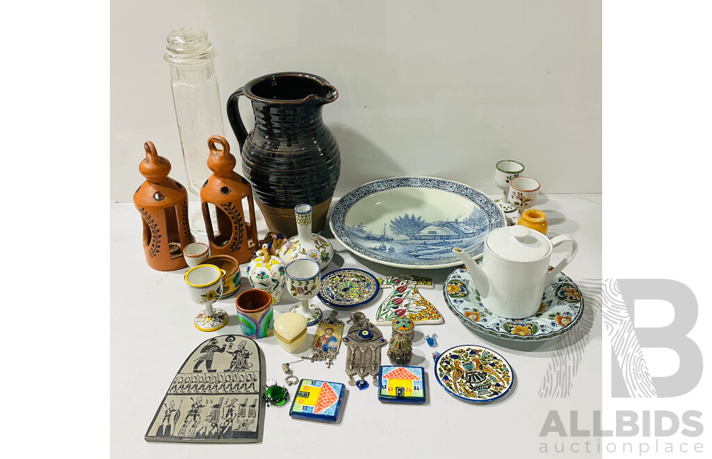 Collection Decorative Pieces Including Hand Painted Portuguese Examples and More