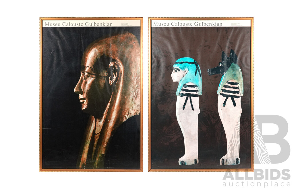 Museu Calouste Gulbenkian, 'Mummy Mask' and 'Genius Sons of Horus', Vintage Colour Poster Prints From Exhibition, 100 x 68 cm (frames) (2)