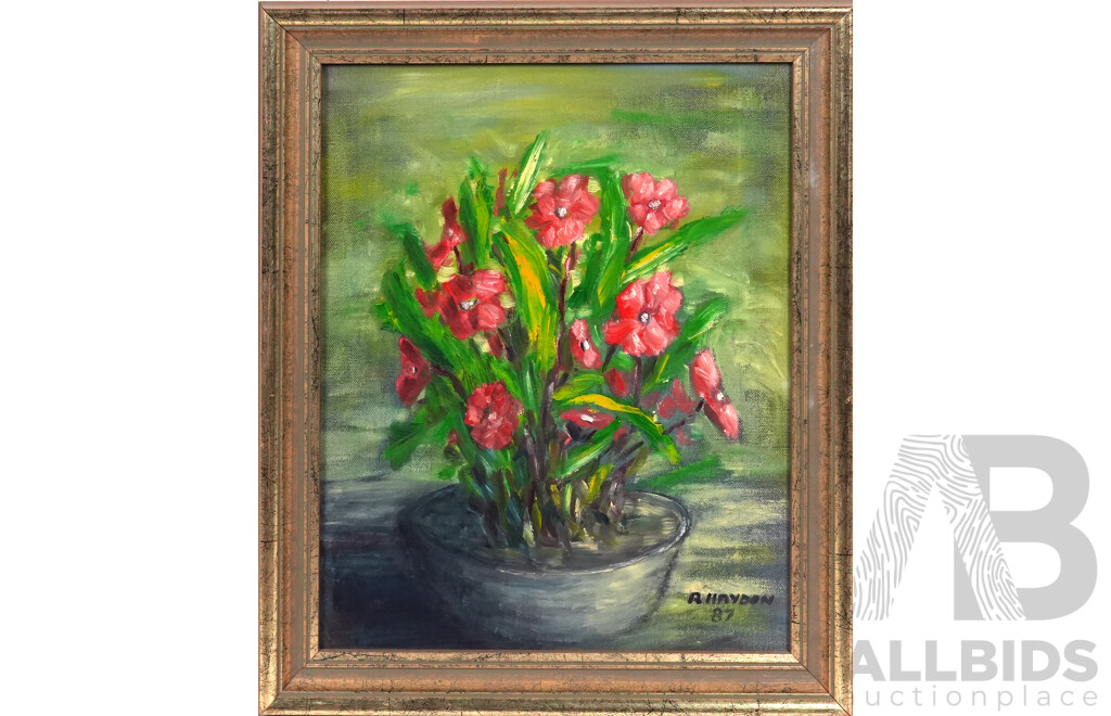 R Haydon, (Working c1980s), Mandevilla, Oil on Canvas, 44 X 36 Cm (frame)