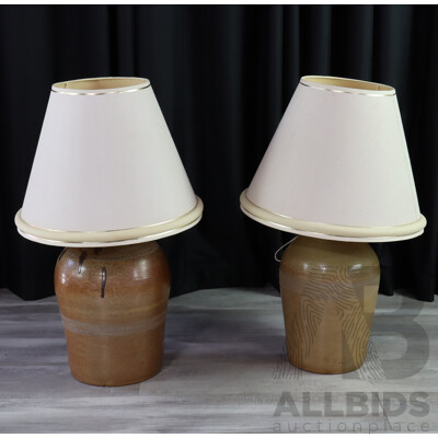 Pair of Earthernware Matched Demilune Table Lamps