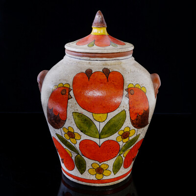 Large Hand Painted Portuguese Pottery Lidded Crock by Carmo Saude