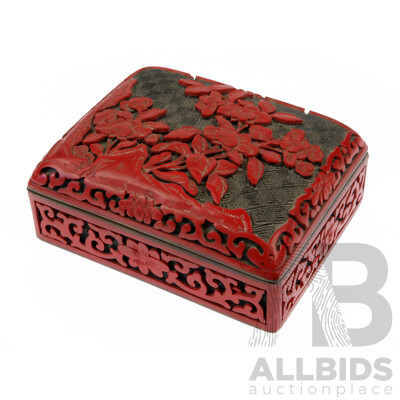 Chinese Carved Cinnabar Lidded Box with Floral Theme