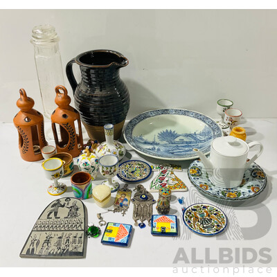 Collection Decorative Pieces Including Hand Painted Portuguese Examples and More