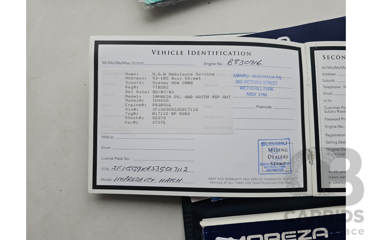 5/2003 Subaru Impreza GX (awd) MY03 5d Hatchback White 2.0L