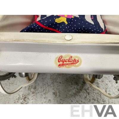 Vintage Cyclops Toy Pram with Original Decals and Hubcaps, Made in Australia