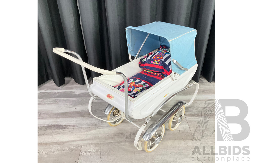 Vintage Cyclops Toy Pram with Original Decals and Hubcaps, Made in Australia